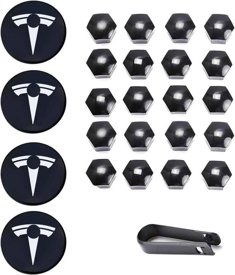 Tesheer Wheel Center Hub Cap Kit with Tesla Emble Brand Center Caps for Model 3 Model Y with 20 Lug Nut Covers (4PCS) (White) - Image 2